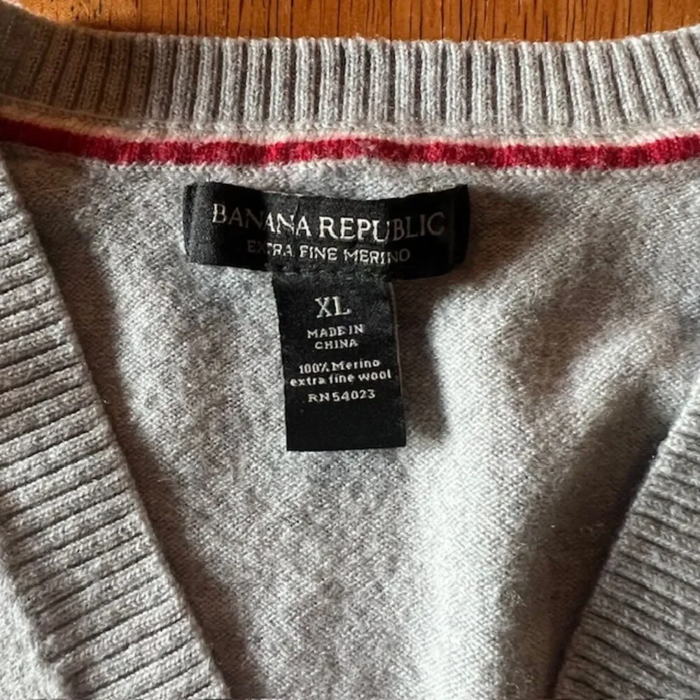 Banana Republic Merino Wool Knit Sweater Gray Size XL